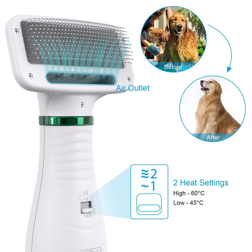 2-in-1 Dog Hair Dryer & Grooming Brush – Faster, Easier Grooming